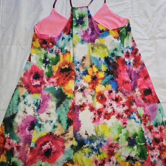 Nicole Miller NY Woman's Maxi Dress L Colorful Watercolor Floral Boho Summer - Picture 4 of 9